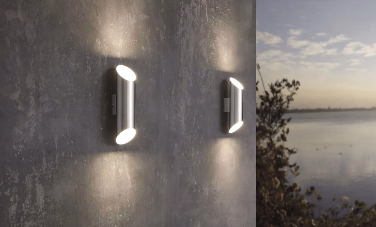 Loops 2 Pack Modern IP44 Outdoor LED Wall Light in Stainless Steel and White – 3
