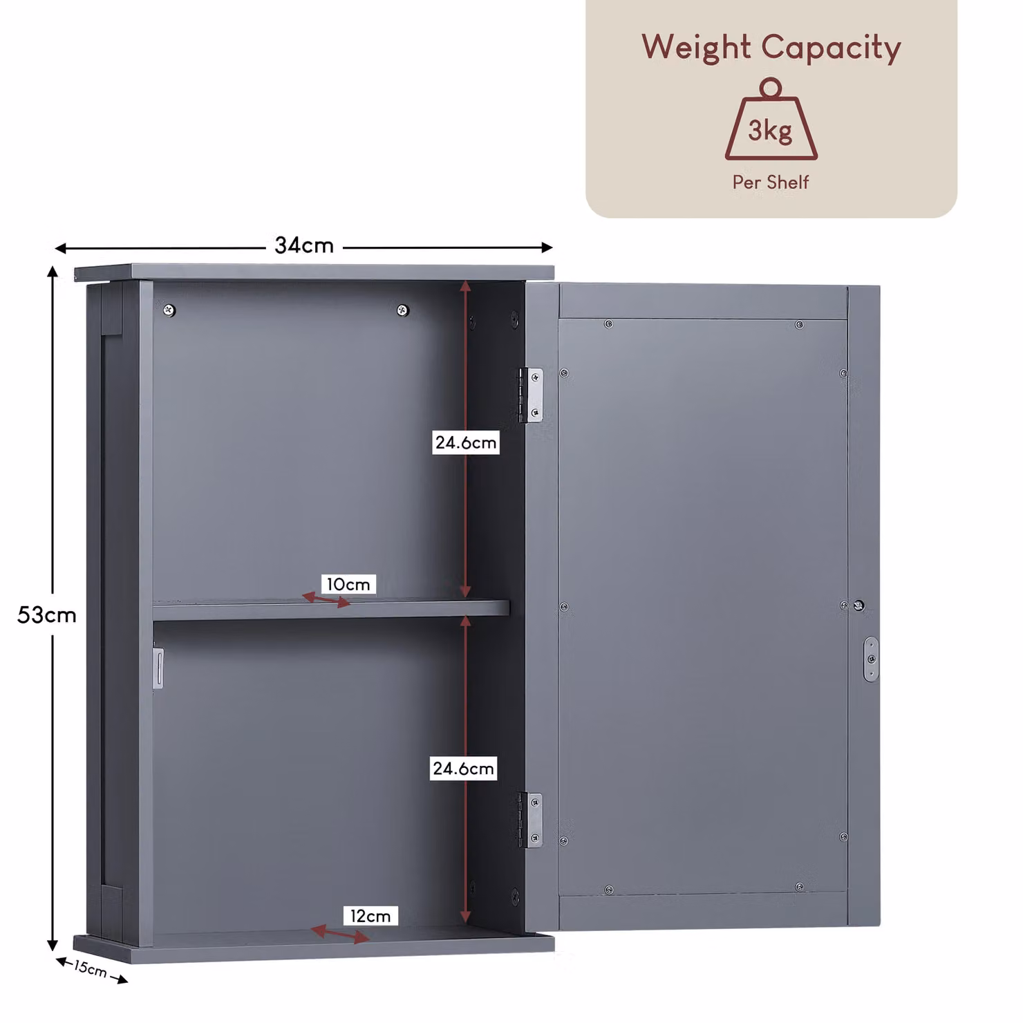 Home Discount Bath Vida Priano 1 Door Mirrored Wall Cabinet with Internal Shelf Storage in Dark Grey, W/D/H: 53 x 34 x 15 cm – 2