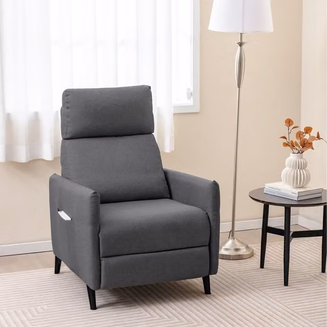 Costway Grey Linen Fabric Reclining Armchair with Armrests