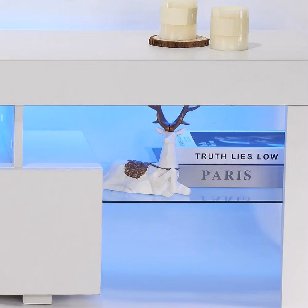 EONLION Modern White Glossy TV Unit Cabinet with Integrated Lighting, Width: 100 cm – 6