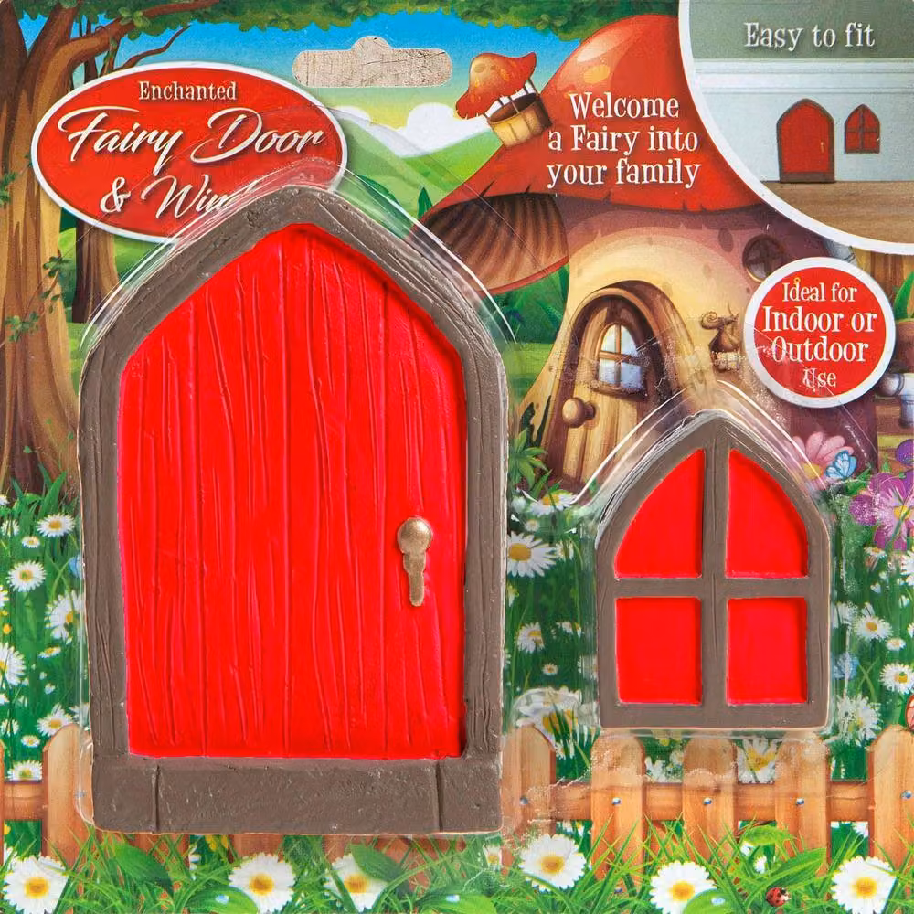 VFM e-Store Red Fairy Door and Window Miniature Set for Enchanted Gardens and Christmas Scenes – 2