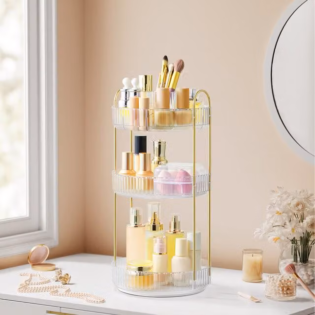 Songmics Rotating 3-Tier Makeup and Skincare Organiser Stand, Transparent