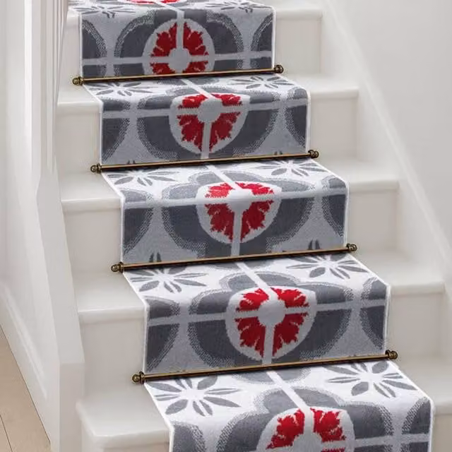Bravich LTD Red Floral Tile Hallway Runner Rug, Non-Slip Low Pile Polypropylene Carpet, W: 60 cm, L: 300 cm