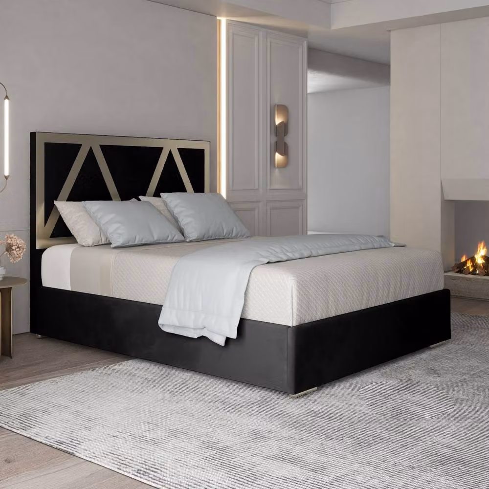 Casani Warrington Upholstered Velvet Designer Bed Frame with Metal Accents, W/D/H: 127 x 128 x 200 cm – 2