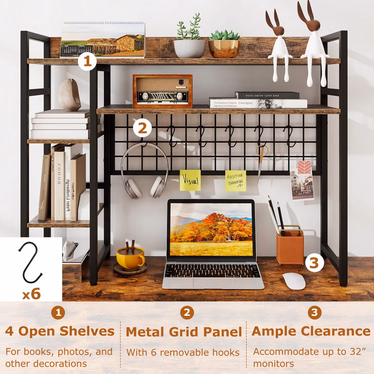 Gymax 4-Tier Desktop Display Rack with Metal Grid Panel in Brown – 5