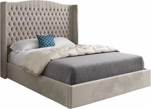 Casani Chesterfield Upholstered Velvet Bed Frame in Cream/Beige, W/D/H: 200 x 137 x 189 cm – 1