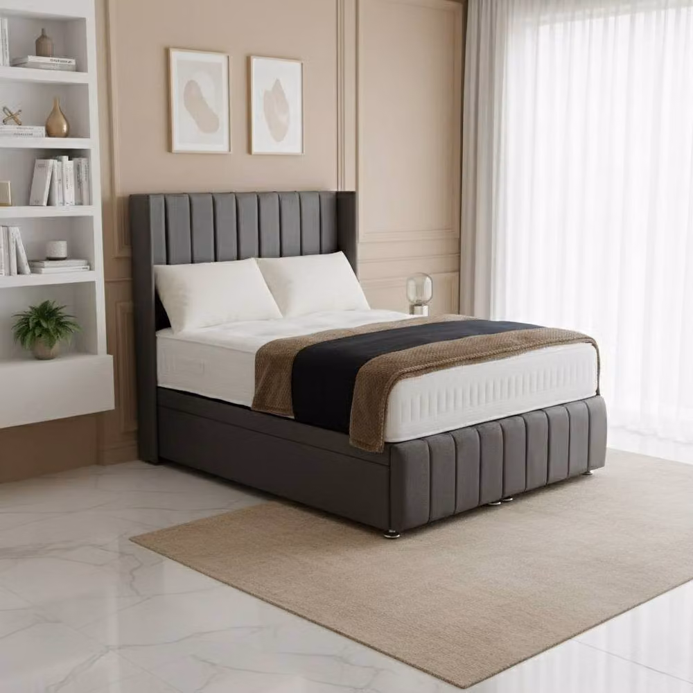 BSSPOKE Zoe Ottoman Divan Bed with Mattress, Grey Plush Velvet, W/D/H: 90 x 190 x 3 cm – 2