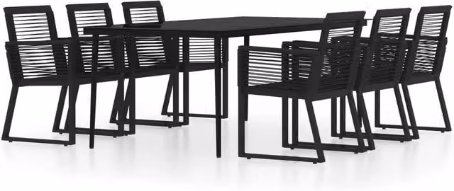 Berkfield Home 7 Piece Black Garden Dining Set with Metal, Glass and Rattan – 1