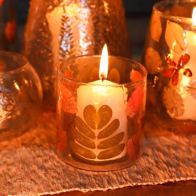 Serenityy Natural Floral Glass Candle Holder, Pink and Gold, W/D/H: 8 x 8 x 8 cm – 2