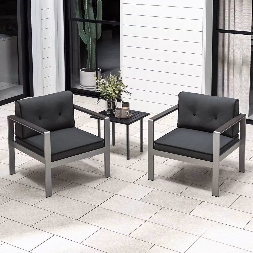 FLAVORA Powder Coated Aluminium Patio Armchair with Cushions in Grey – 4