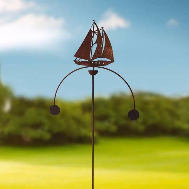 Poppyforge Sailing Boat Wind Rocker Double in Brown Steel, W54 x H148.5 cm