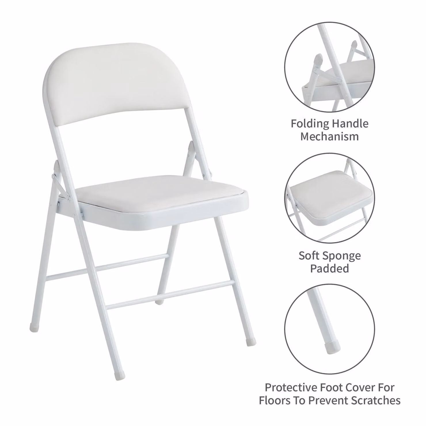 MCC Direct Set of 6 White Folding Dining Chairs with Metal Frame and Synthetic Leather Padded Seats – 2