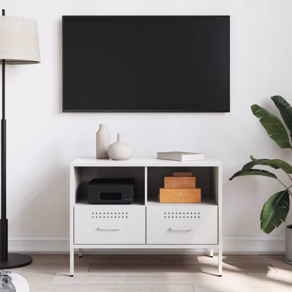 Berkfield Home Industrial White Metal TV Cabinet W: 68 cm, D: 39 cm, H: 50.5 cm – 3