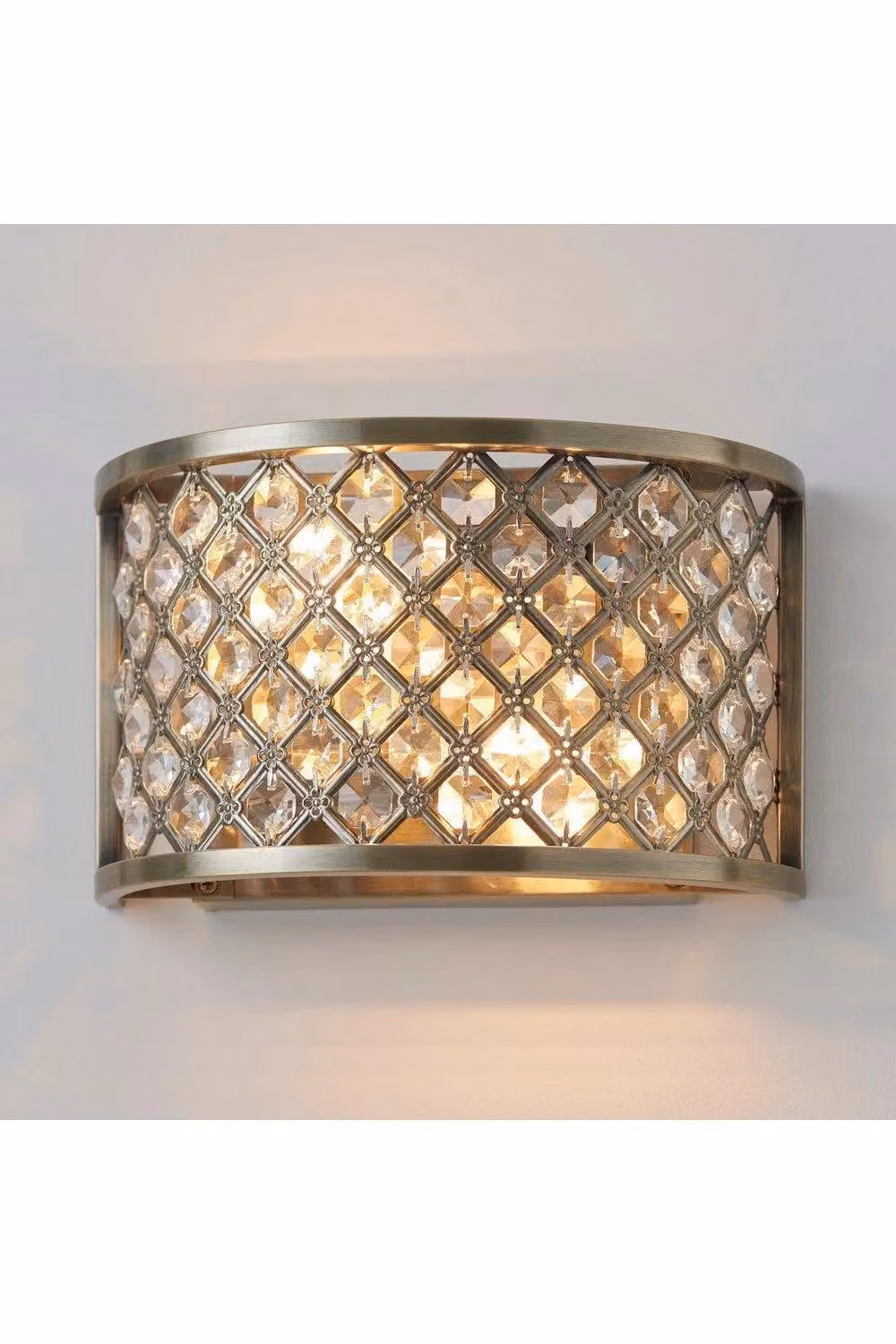 Netlighting Hudson 2 Light Indoor Wall Light in Antique Brass and Crystal with E14 Base – 2