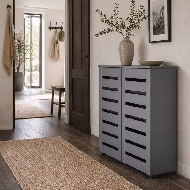 Wyld Haus Zifa Slim Shoe Cabinet in Dark Grey with 5 Tiers and Hinged Doors, W/D/H: 33 x 33 x 98 cm – 1