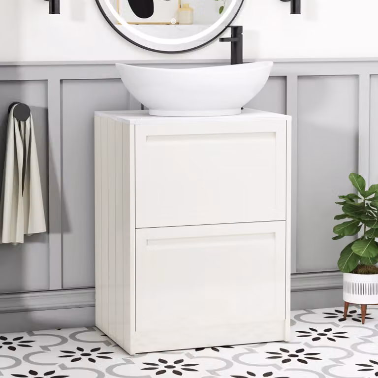 Royal Bathrooms Elmore Classic White Floor Standing Countertop Vanity Unit with Amaze Basin and 2 Drawers, Width: 60 cm