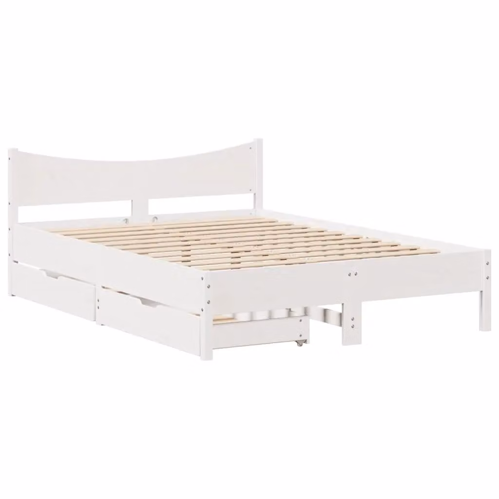 Berkfield Home White Solid Wood Pine Bed Frame with Drawers W/D/H: 160 x 200 cm