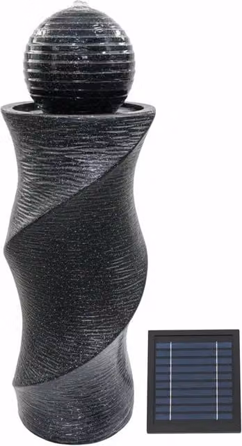 Gardenwize Solar Twisted Ball Water Feature with Warm White LED Lights and Battery Backup in Dark Grey, H 74.5 cm x W 27 cm x D 27 cm