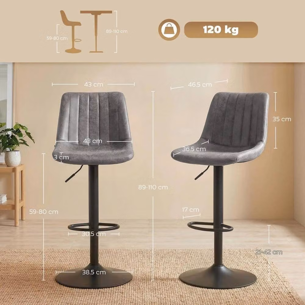 NESTLUNE Set of 2 Adjustable Swivel Bar Stools in Grey – 2