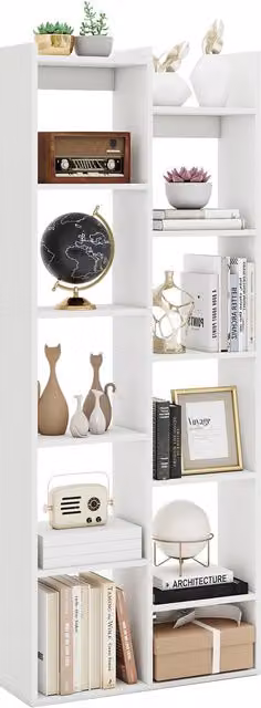 COSTWAY Tree-Shaped Freestanding Bookshelf and Display Shelf in White