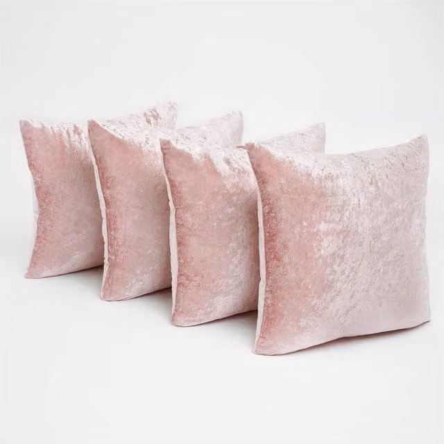 NESTLUNE Set of 4 Pink Crushed Velvet Cushion Covers