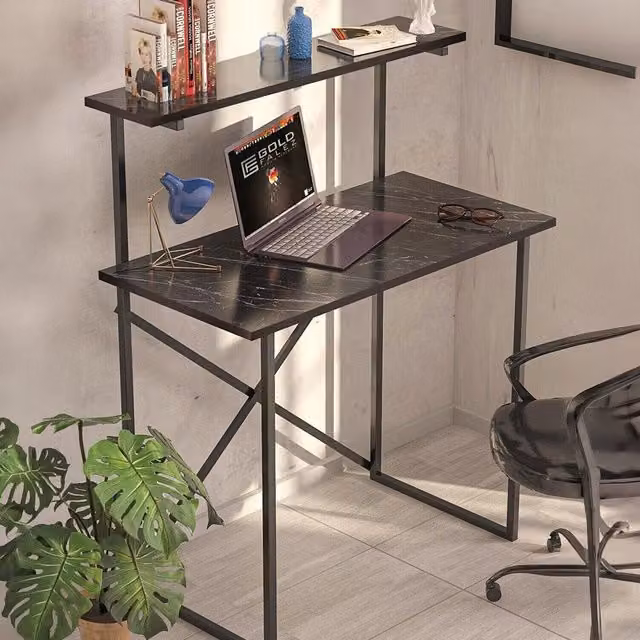 Wohoohome Modern Black Rectangular Computer Desk with Wood Top and Metal X-Frame, W: 80 cm, D: 45 cm, H: 80 cm