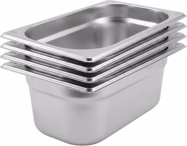 Argon Tableware Stainless Steel Gastronorm Containers 1/4, 2.5 l, Silver, Pack of 4 – 2