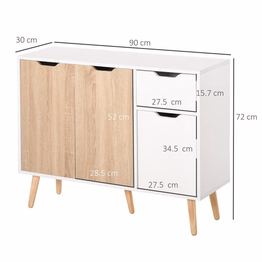 ERGOVEXA Scandinavian Style Sideboard Floor Standing Storage Cabinet with Drawer in Natural White and Beige, W/D/H: 120 x 40 x 72 cm – 2