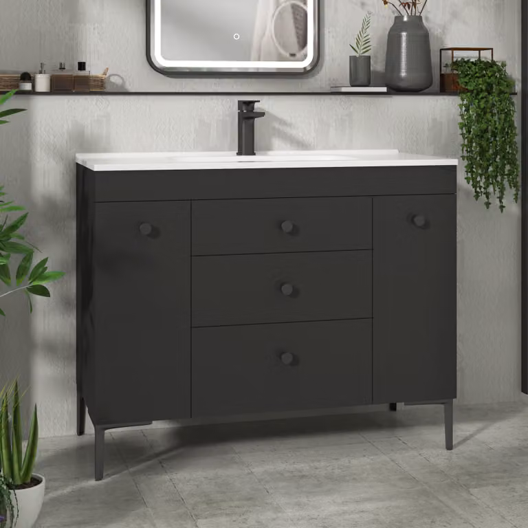 Royal Bathrooms Verona 1000mm Matt Black Floor Standing Vanity Unit with 3 Drawers, Dual Side Pull Out Storage and Ceramic Basin