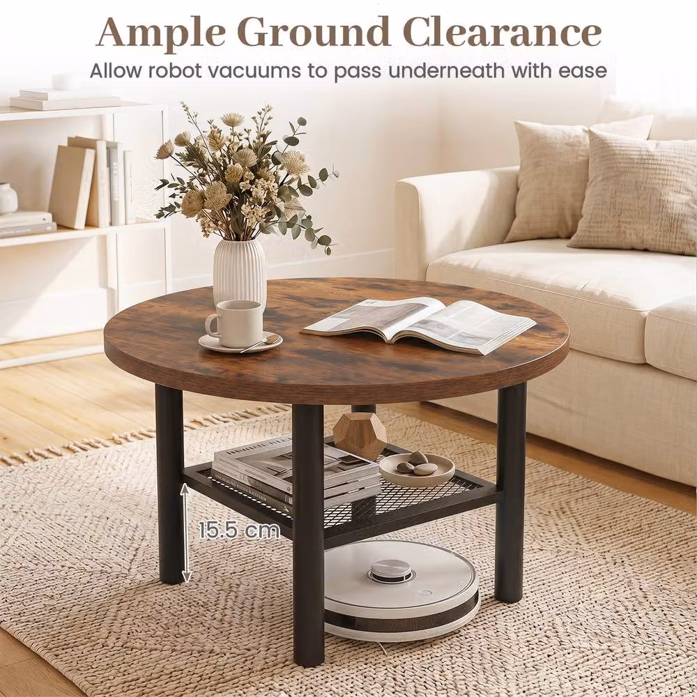 Costway Modern 2-Tier Round Coffee Table in Brown – 4
