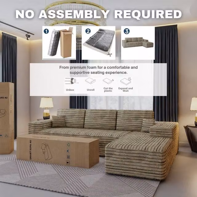 Sliding Wardrobes 4U Smart Right Corner L-Shape Sofa in Brown Fabric with Scatter Cushions – 1