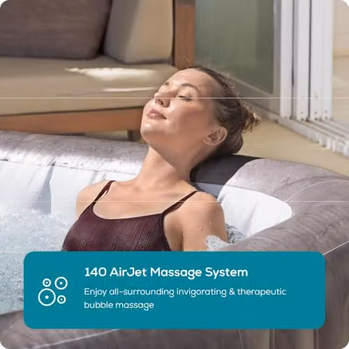 Bestway Lay-Z-Spa Rome Square Inflatable Hot Tub for 4-6 People in Brown and Grey with Wifi App Control – 3