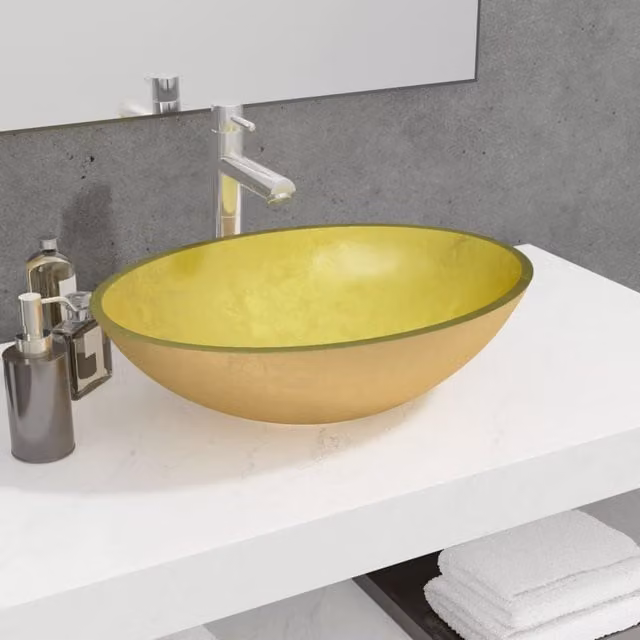 Berkfield Home Gold Glass Basin W/D/H: 50 x 37 x 14 cm