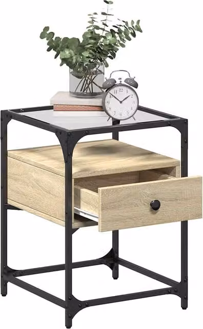 Berkfield Home Decorative Bedside Cabinet in Sonoma Oak and Beige, W/D/H: 40 x 40 x 55 cm – 1