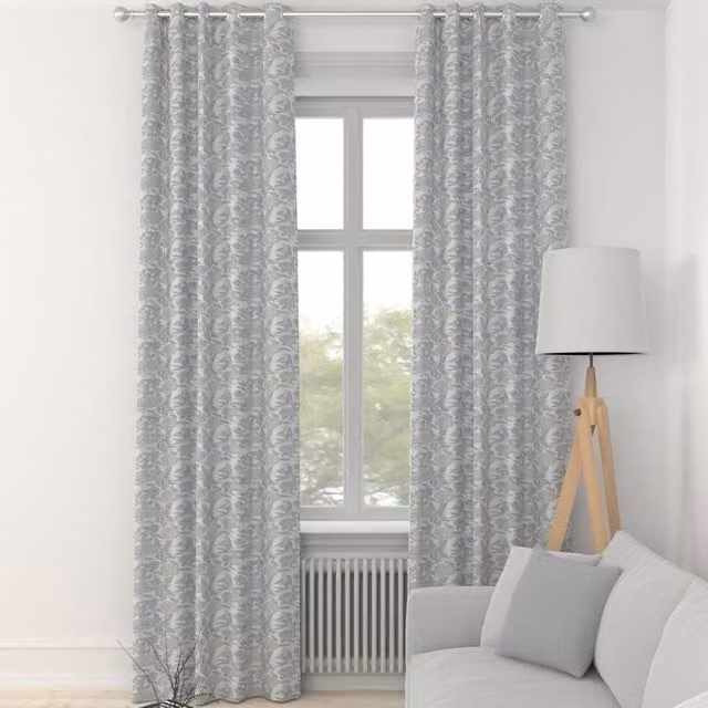 Terrys Albany Made to Measure Floral Blackout Cotton Fabric Panel Curtains with Eyelets in Blue and Grey