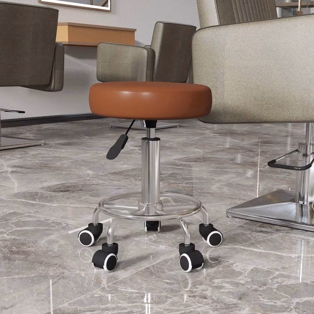 Havendro Round PU Leather Salon Beautician Stool with Adjustable Height and Castors, Brown – 2