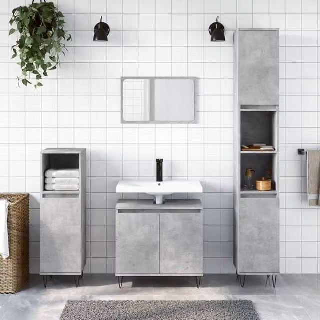 Berkfield Home Industrial Bathroom Cabinet in Grey, W: 58 cm, D: 33 cm, H: 60 cm – 1