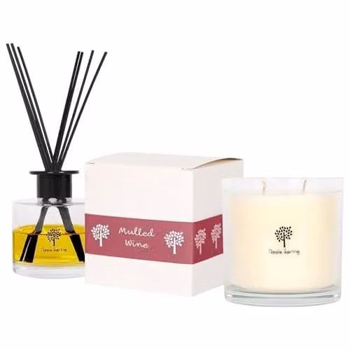 Nicola Spring Mulled Wine Scented Soy Wax Candle and Reed Diffuser Set, 400g Candle and 200ml Diffuser – 1