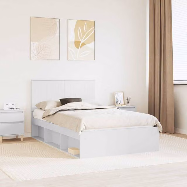 Berkfield Home Modern Bed Frame with Headboard in White, W/D/H: 120 x 200 cm