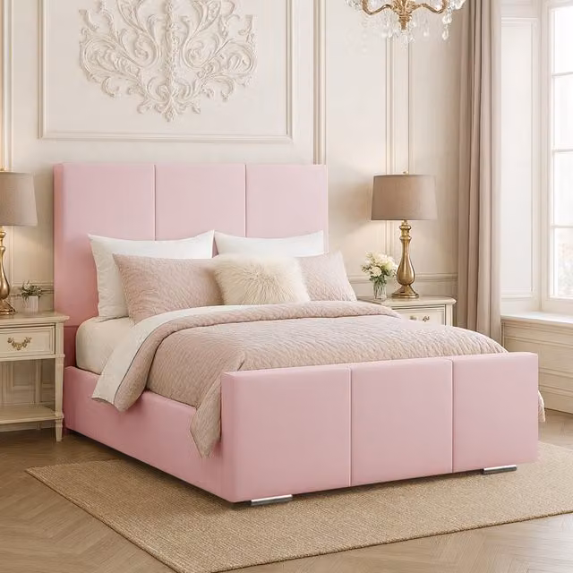 Desire Deco Eliza Upholstered Velvet Bed Frame, Pink, 140 x 200 cm