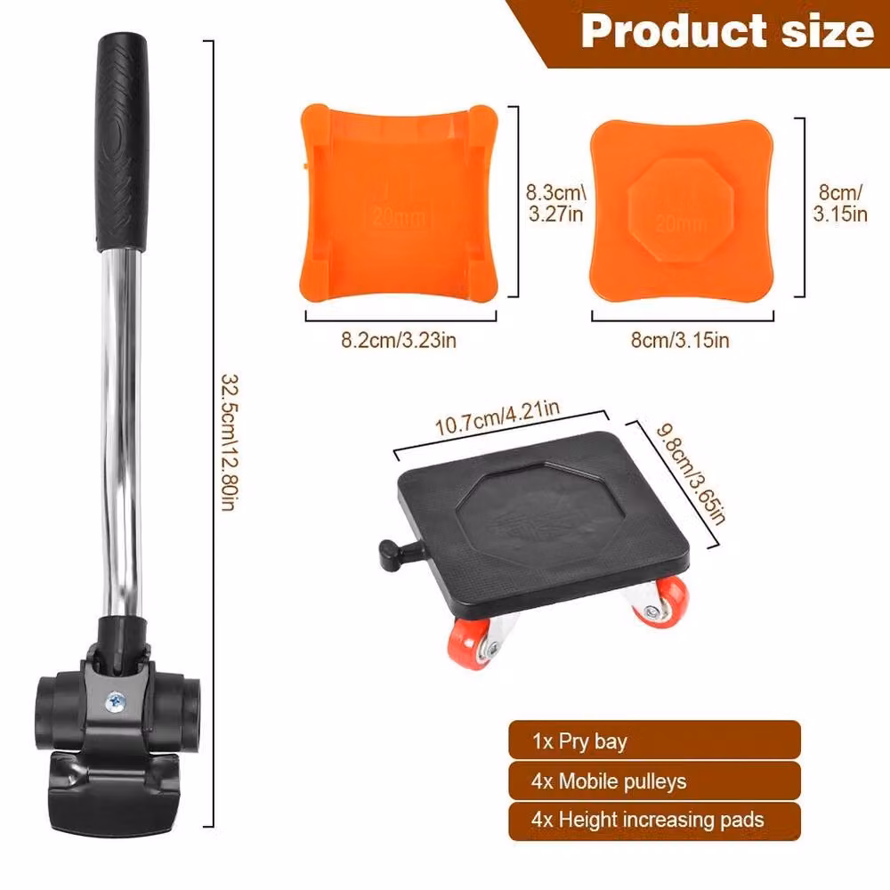 NESTLUNE 9-Piece Heavy Duty Furniture Dolly Moving Tool Set, Black, W: 52 cm, D: 52 cm, H: 32.5 cm – 2
