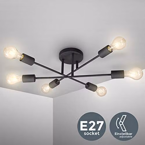 B.K.Licht Industrial Black Metal Ceiling Light with Adjustable Arms and 6 x E27 Sockets – 2