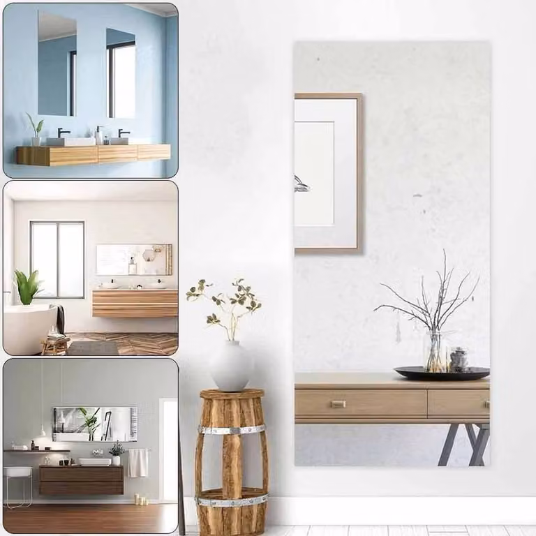 NESTLUNE Self Adhesive Large Mirror Wall Sticker Roll in Silver, W/H: 100 x 100 cm