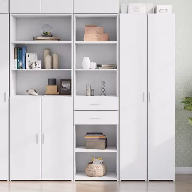 Berkfield Home Modern White Highboard with Hinged Doors and Open Shelves, W/D/H: 50 x 42.5 x 185 cm