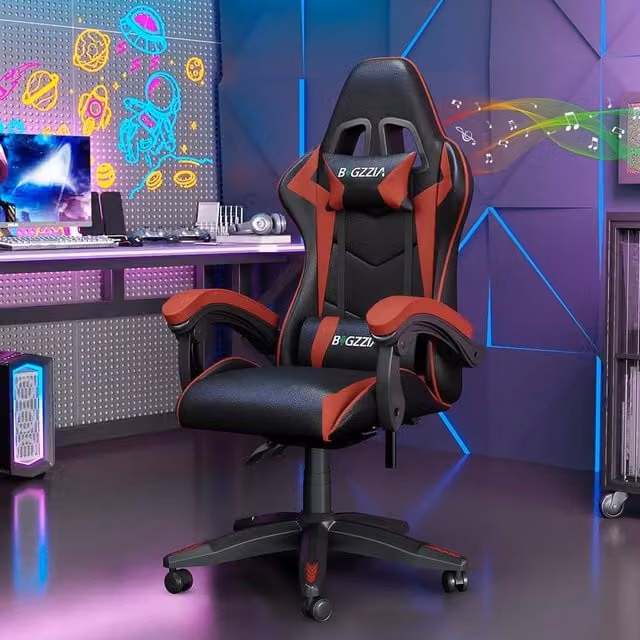 Gartistgo Bluetooth Gaming Chair in Red with Lumbar Support and Headrest – 1