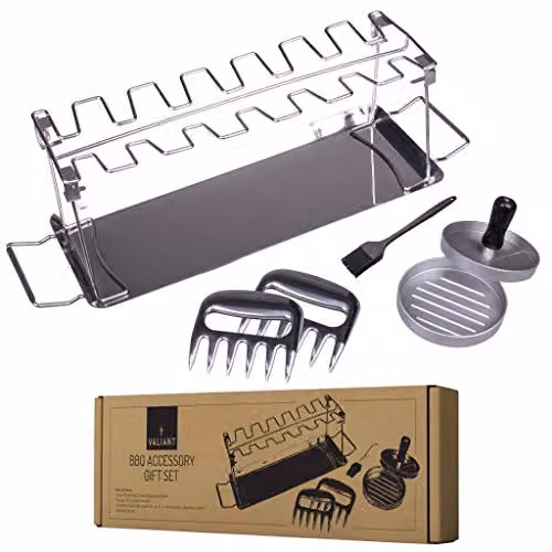Valiant BBQ and Smoker Accessory Set in Metallic Silver with Stainless Steel and Silicone Tools – 1