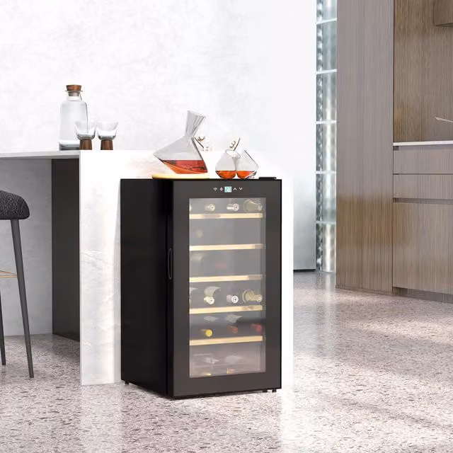 HOMCOM 24 Bottle Wine Fridge with Glass Door, Digital Touch Screen and LED Interior Light, Black