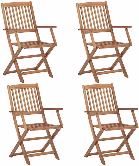 Berkfield Home Set of 4 Folding Outdoor Chairs in Brown Solid Oiled Acacia Wood – 1