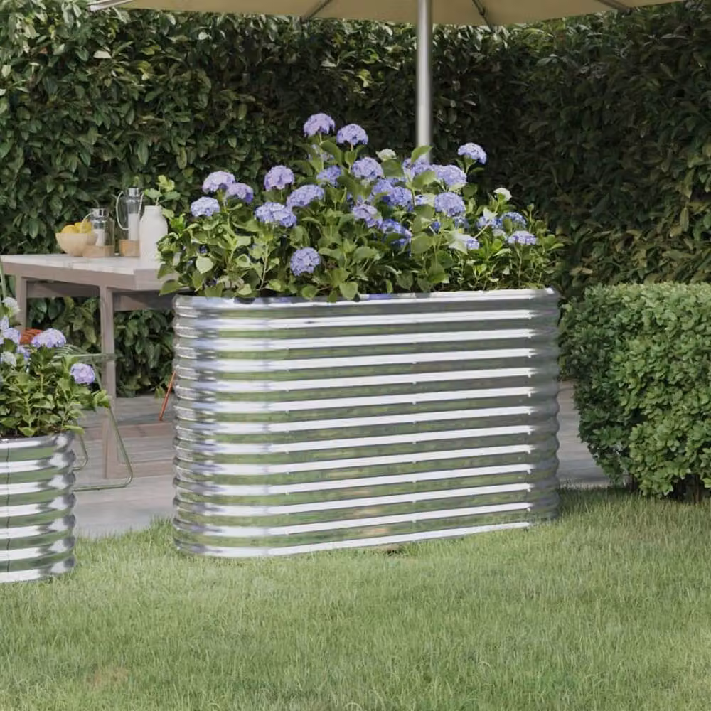Berkfield Home Garden Powder-coated Steel Raised Bed in Silver, W/D/H: 114 x 40 x 68 cm – 2