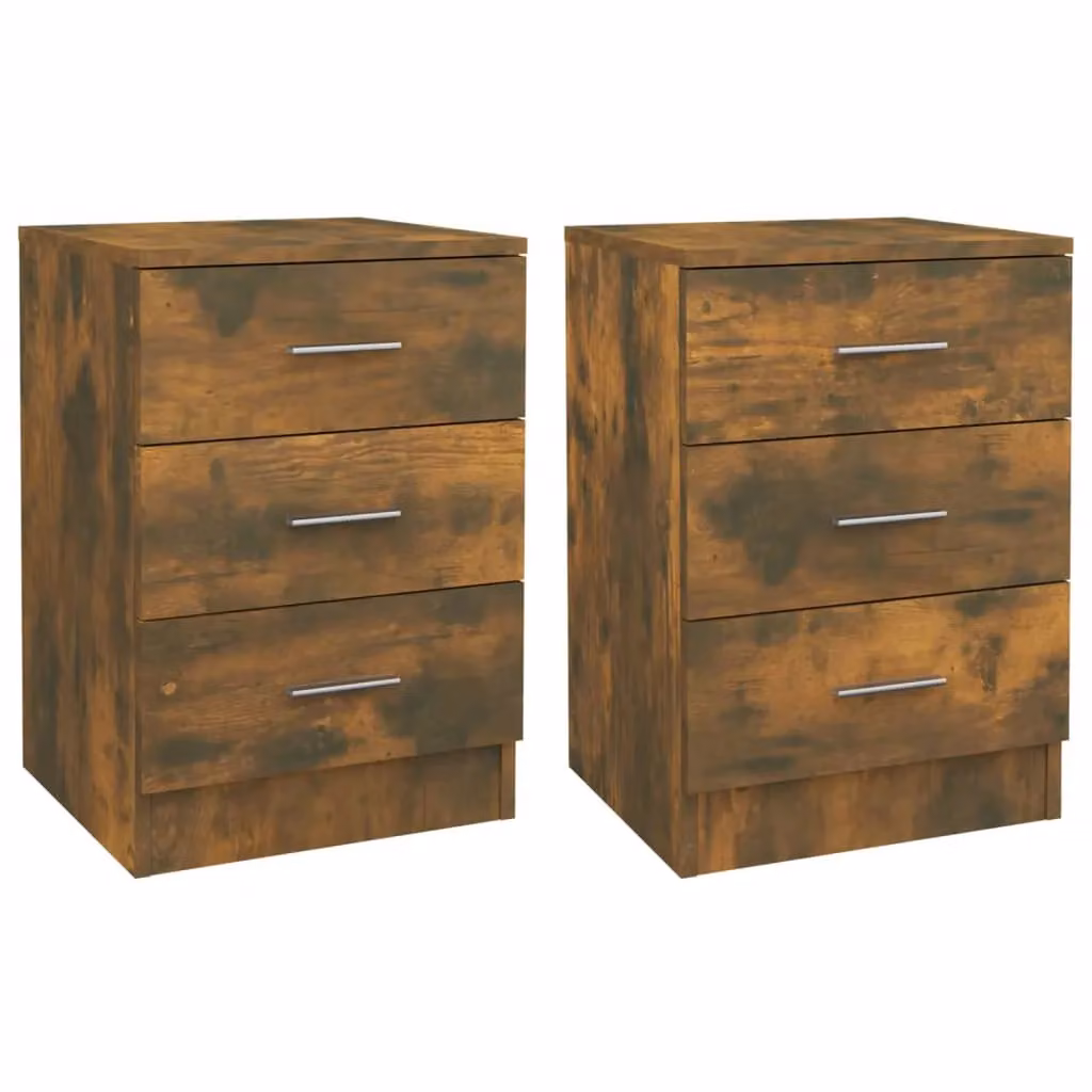 Berkfield Home Set of 2 Bedside Cabinets in Smoked Oak Brown, W/D/H: 38 x 35 x 56 cm – 2